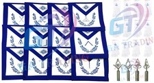 MASONIC BLUE LODGE OFFICER APRONS WITH WITE GLOVES SET OF 12 PCS 4 SILVER RODS