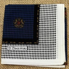 MAN HANDKERCHIEF COTTON ART POCKET SQUARE 17" VTG NAVY BLUE BLACK HOUNDSTOOTHS