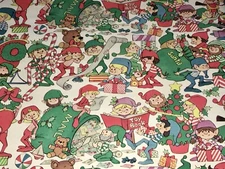 VTG CHRISTMAS WRAPPING PAPER GIFT WRAP 1960 SANTA WORKSHOP ELVES NOS 20" X 30"
