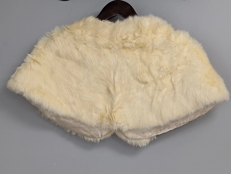 Vtg Real Fur Rabbit Stole Shawl Shrug Wedding Cape Wrap Shrug Ivory White Cream - Image 3 of 4