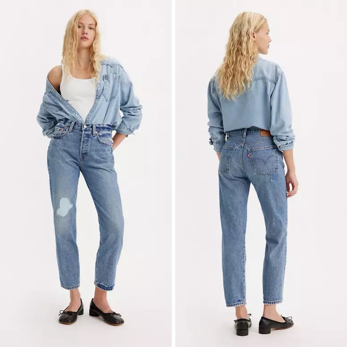 Levi's 501 Premium Original Cropped Jeans Patchwork Women 30