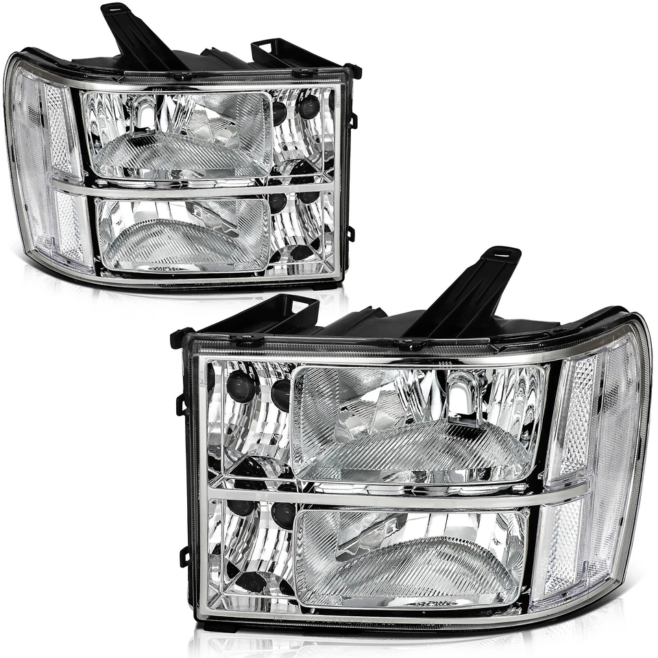 Pair Chrome Headlights Assembly For GMC Sierra 1500 2500 HD 3500 HD 2007-2013 Foto 4 de 4