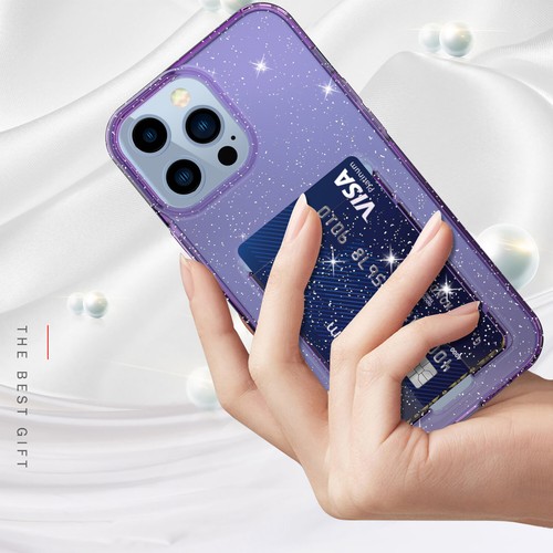 For iPhone 14 13 12 Pro Max Glitter Bling Back Card Holder Shockproof Clear Case - Picture 6 of 40