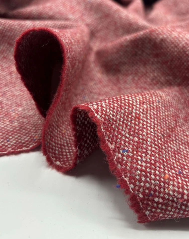 Red Wool Fabric Donegal Tweed Fabric Upholstery Cushion Curtain SOLD PER METER - Image 3 of 4