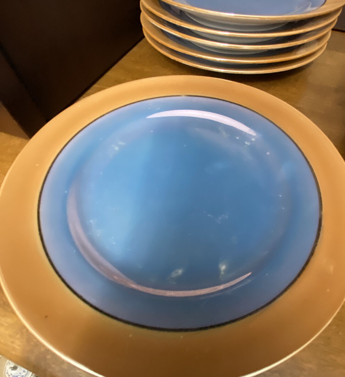 Vintage Hotta Yu Co Peach & Blue Lusterware Hand painted Tea Vintage Hotta Yu Co Peach & Blue Lusterware Hand painted Tea