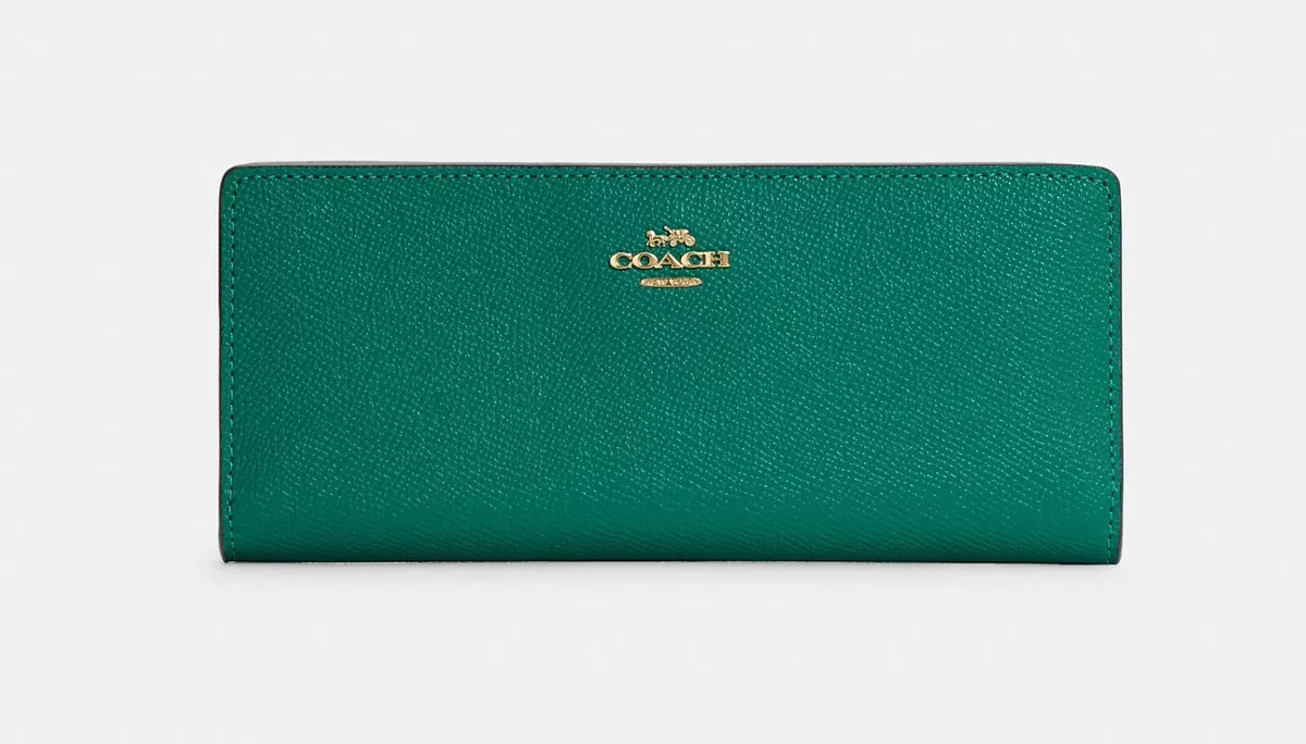 NWT Coach C3440 Slim Leather Wallet in Gold Bright Jade
