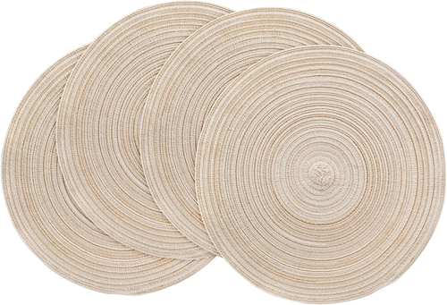 15 Inch round Braided Placemats Set of 4, Washable Heat Resistant Cotton Polyest - 第 1/5 張圖片