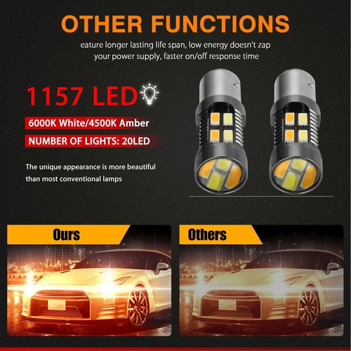 1157 LED White/Amber DRL Switchback Turn Signal Indicator Parking Light Bulbs - Picture 6 of 11