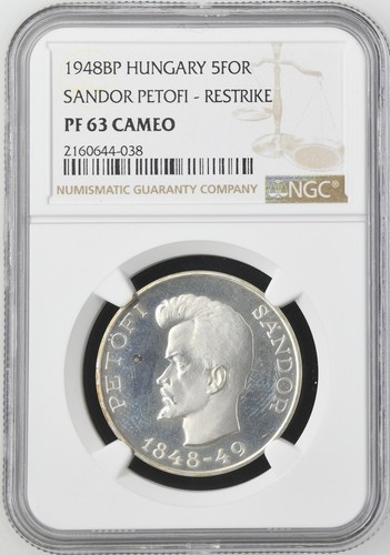 1948 BP Hungary 5 Forint Silver Proof Restrike Sándor Petőfi NGC PF63 Cameo #537