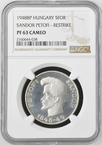 1948 BP Hungary 5 Forint Silver Proof Restrike Sándor Petőfi NGC PF63 Cameo #537