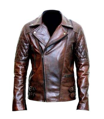 NOORA Handmade Biker Motorcycle Cafe Racer Brown Real Leather Jacket QD2