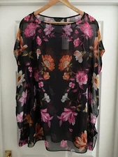 TED BAKER Harlin Rhubarb flower floral print beach swim cover up kaftan dress M