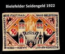 Rare 1922 Germany BIELEFELD  50 Mark Banknote / Notgeld Made of silk