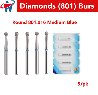 Dental Burs Diamond FG High Speed Bur Round End 801 016M, Medium 5/pk Taper Ball