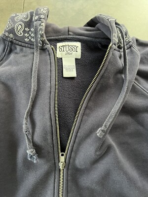 Stussy Paisley Bandana Print Blue Print Zip Up Hoodie Size Large
