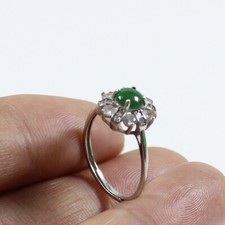 925 Silver Certified Grade A Natural Green Burma Jadeite Ring Adjustabl 4476