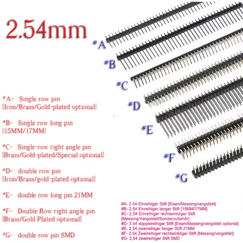 PCB Stiftleiste Pin Header Verbinder 2,54 zweireihig/einreihig gerade/90°Arduino