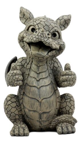 Whimsical Good Job Thumbs Up Dragon Garden Statue Faux Stone Resin Finish 10"H - Picture 2 of 7