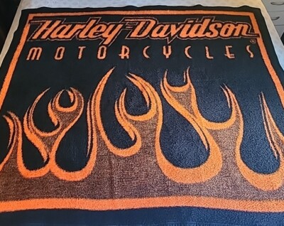 Biederlack Harley Davidson Fleece Throw Blanket Flames Black