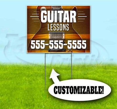 GUITAR LESSONS CUSTOM PH# 18x24 Yard Sign WITH STAKE Corrugated Bandit USA MUSIC