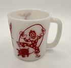 Vtg Hazel Atlas Milk Glass Circus Clown Donkey Childs Coffee Cup Mug Red White