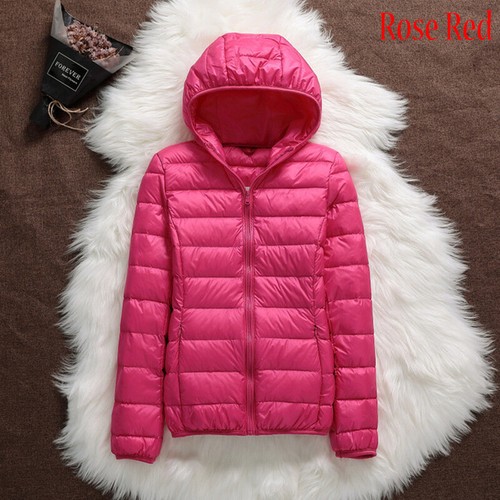 Women's Duck Down Jacket Ultralight Ladies Hoodie Short Hooded Slim Puffer Coat - Picture 12 of 27
