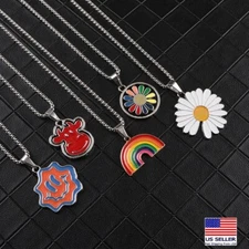 MEN Stainless Steel Chain Necklace Rainbow Flowers Happy Face Daisy Pendant 1668