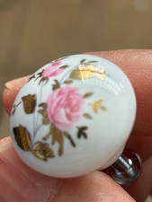 12pc LOT New Old Stock Vintage Porcelain Knobs Pink Rose w/Gold Leaves