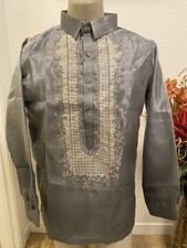 Barong Tagalog Men 2XL Organza With Fiber And Embroidery Accent Double Lining.