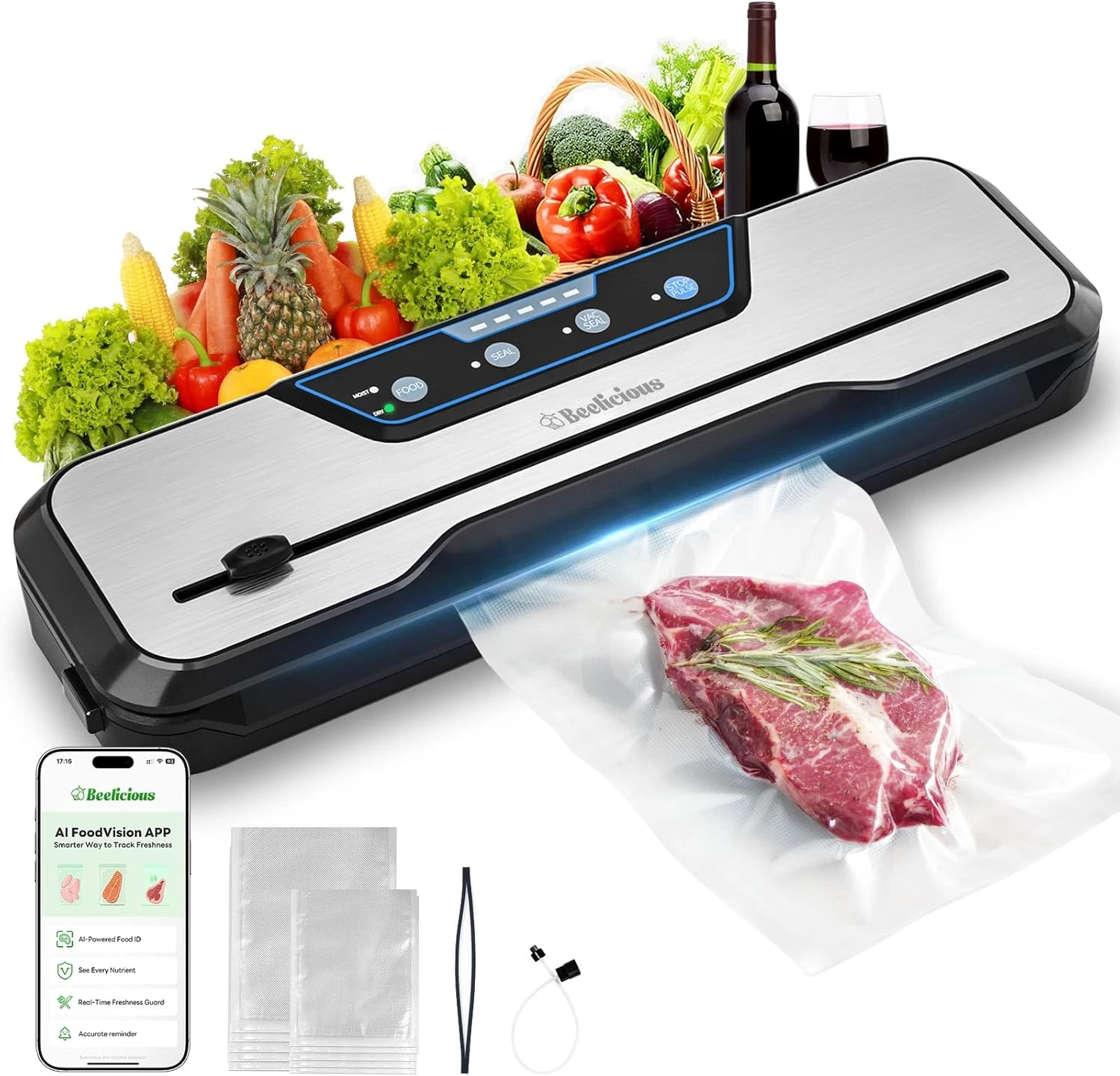 Beelicious Automatic Vacuum Sealer with Starter Kit and 2-Year Warranty