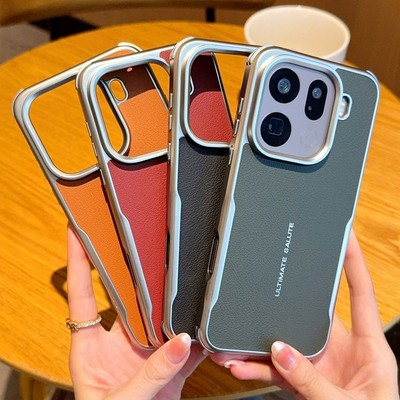For OPPO Find X9 Pro, Hybrid Armor Leather Wireless Charging Phone Case Cover