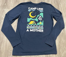 Life is Good SMALL womens crusher tee CAMP LIKE A MOTHER moon blue long sleeve