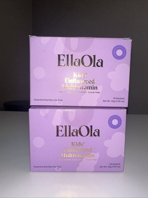 2X EllaOla Kids Unflavored Sugar-Free Multivitamin 30 Sachets Vitamin A C D E B1