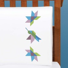 Herrschners  Quilted Hummingbird Pillowcase Pair Stamped Cross-Stitch
