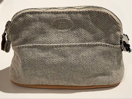HERMES Bolide Mini Cotton Canvas Cosmetic Pouch Black White