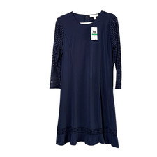Michael Kors Dress Size L Navy Blue Long Eyelet Sleeve Ruffle Hem NWT