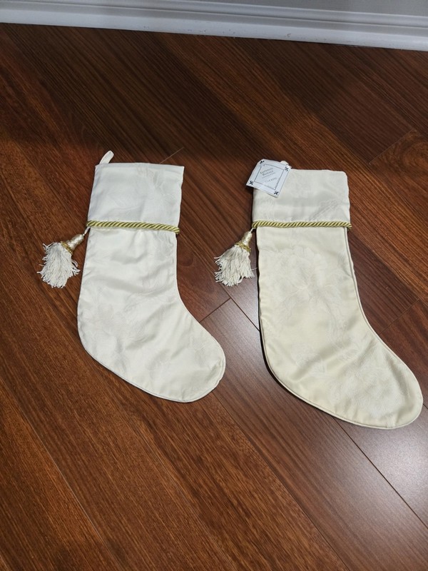 Set Of 2 Beautiful Cream Brocade Christmas Stockings