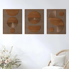 3 Pcs Abstract Wood Wall Art, Mid Century Modern Geometric Wood Wall Decor Minim