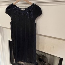 Alice + Olivia XS Black Silk Blend Embellishment Beaded Shift Dress Cocktail