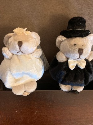 Vintage Wedding Bride and Groom Mini Plush Teddy Bears 3  X 2  Russ Berrie & Co