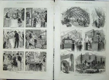 Old Antique Print 1871 International Exhibition Llama Garden Toys People 19th