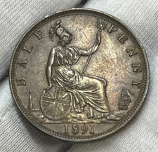 1891 Great Britain Half Penny Coin Great Condition High Value