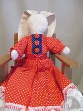 Handmade Rag Doll Rabbit VTG Fabric Dress