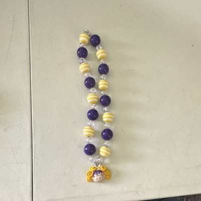 Beaded Charm Necklace Purple Yellow White Girl Miss Piggy