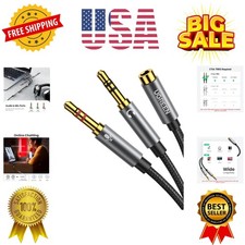 Headphone Splitter for Computer 3.5mm Female to 2 Dual 3.5mm Male Braided Aud...