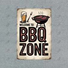 Vintage BBQ Zone Metal Sign Grill Decor Man Cave Bar Game Room Retro #494447