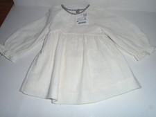 Zara Off White Cotton Long Sleeve Dress Baby Girl SZ 9-12 Months New With Tags