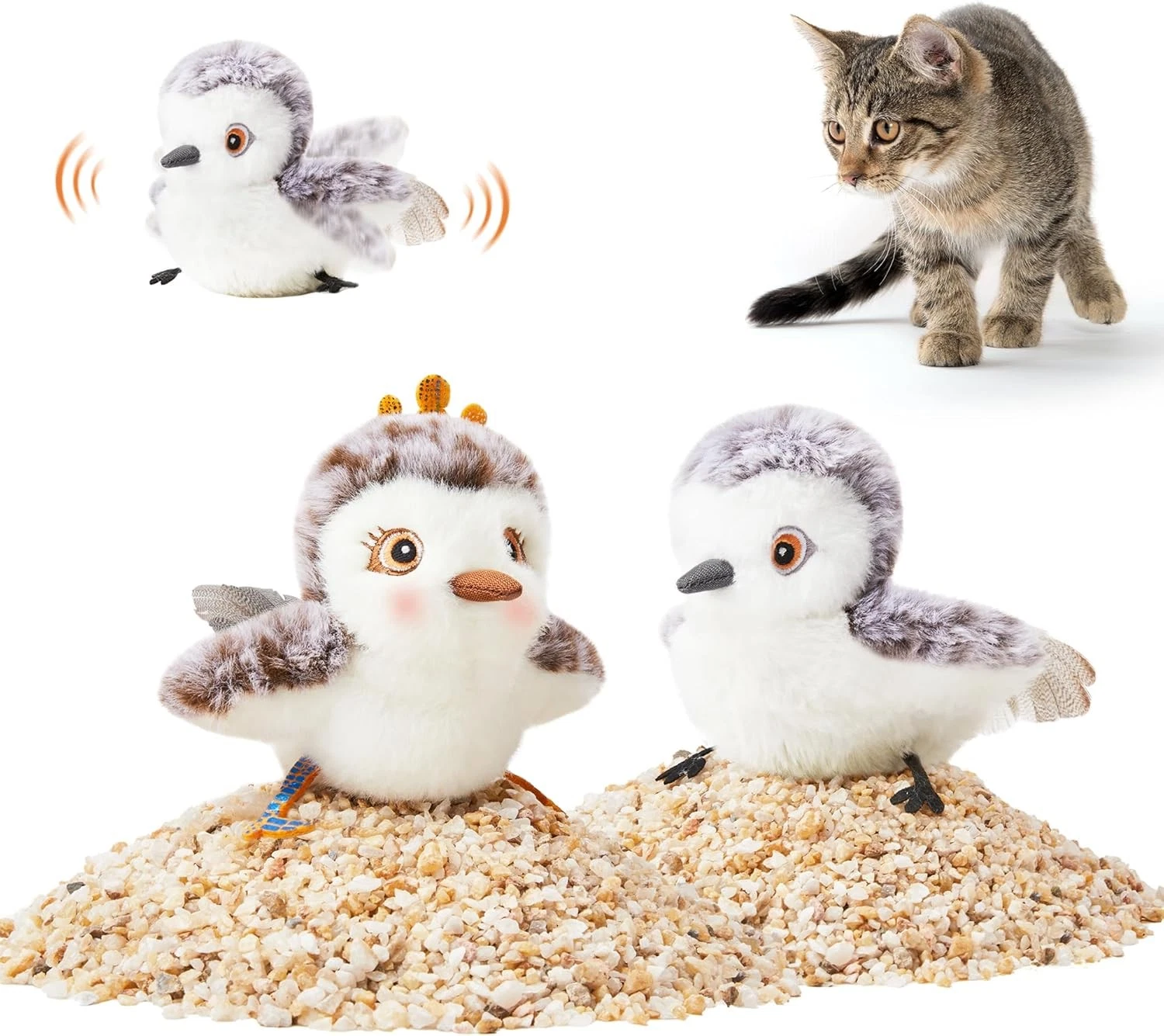 Potaroma Cat Toys 2 Pcs Flapping Sandpiper Pair-Mate, 4.0 Inches, Multi-Color