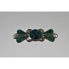 Vintage Abalone Inlay Hair Barrette, Silver Tone Hair Clip, Ponytail Clip