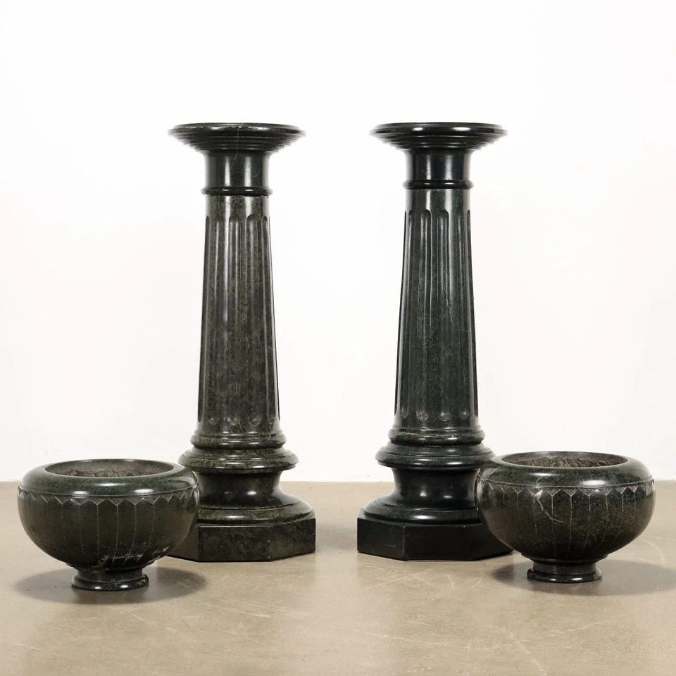 Columnas Antiguas Art Deco Mármol Verde Italia Siglo XX Originales Foto 3 de 4